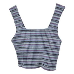 American Eagle AE Women S Square Neck Cropped Knit Tank Top Purple Blue Striped‎